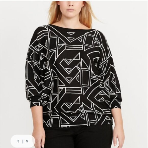 Ralph Lauren Tops - Ralph Lauren Black and White Geometric Long Sleeve Top Size